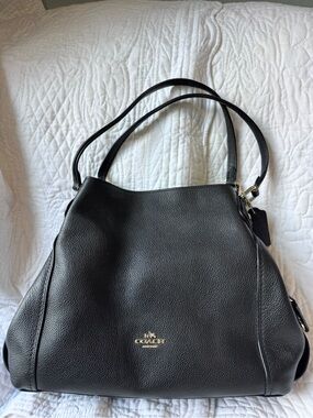 Coach Black Pebbled Leather Shoulder Bag with Gold-Tone Logo